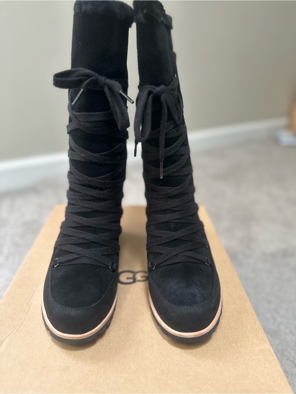 UGG W Mason Wedge Black Lace-Up Suede Women's Winter Boots